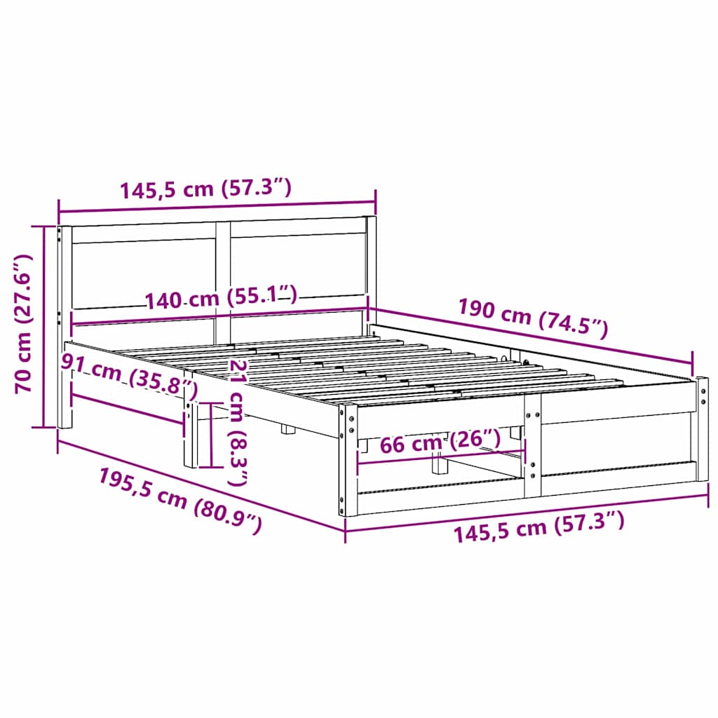 Sengestel med hovedgærde Voks brun 140 x 190 cm Massiv fyrretræ