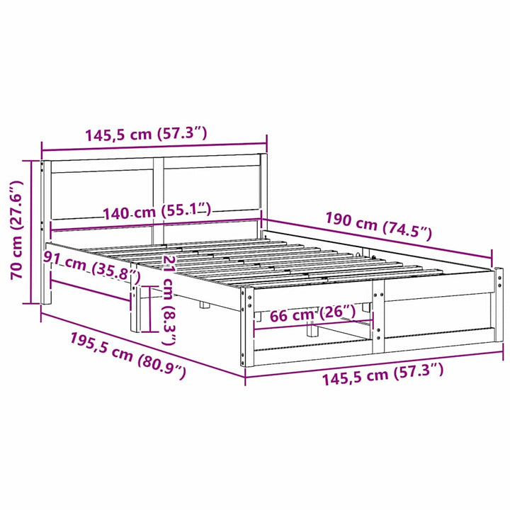 Sengestel med hovedgærde Voks brun 140 x 190 cm Massiv fyrretræ