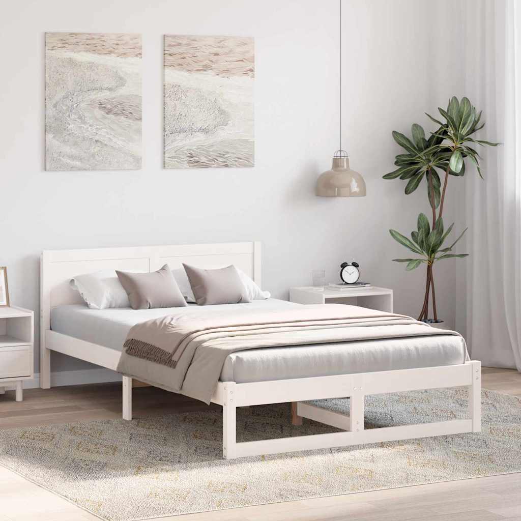 Sengestel med hovedgærde Hvid 135 x 190 cm Massiv fyrretræ
