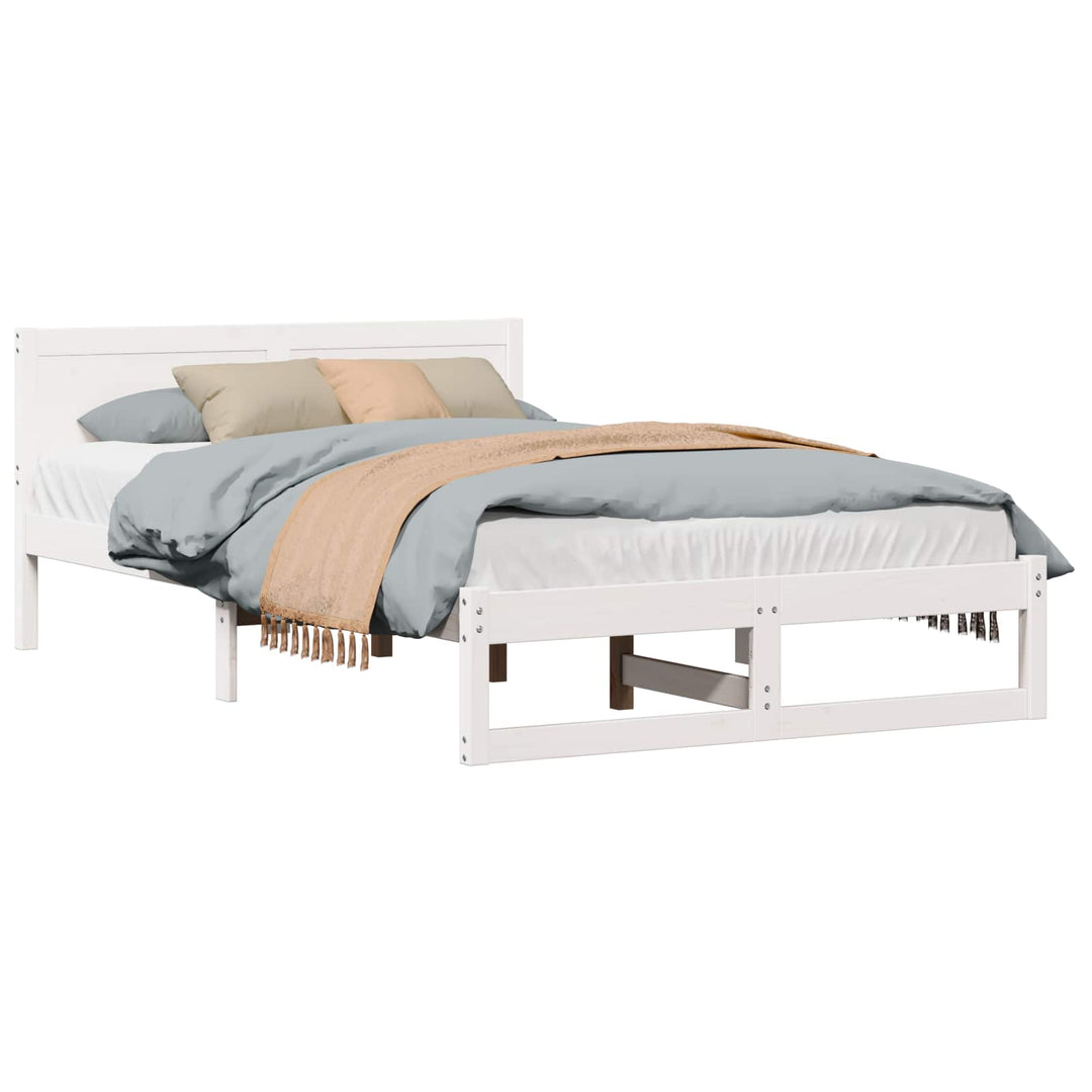 Sengestel med hovedgærde Hvid 135 x 190 cm Massiv fyrretræ
