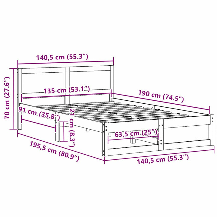 Sengestel med hovedgærde Voks brun 135 x 190 cm Massiv fyrretræ