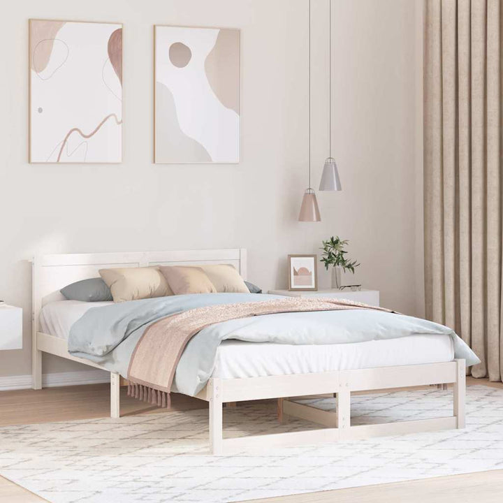 Sengestel med hovedgærde Hvid 120 x 190 cm Massiv fyrretræ