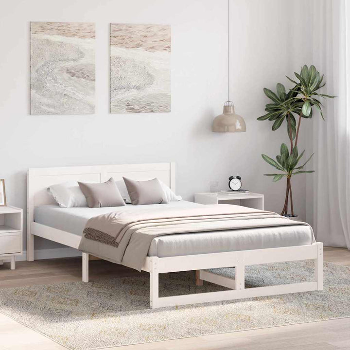 Sengestel med hovedgærde Hvid 120 x 190 cm Massiv fyrretræ