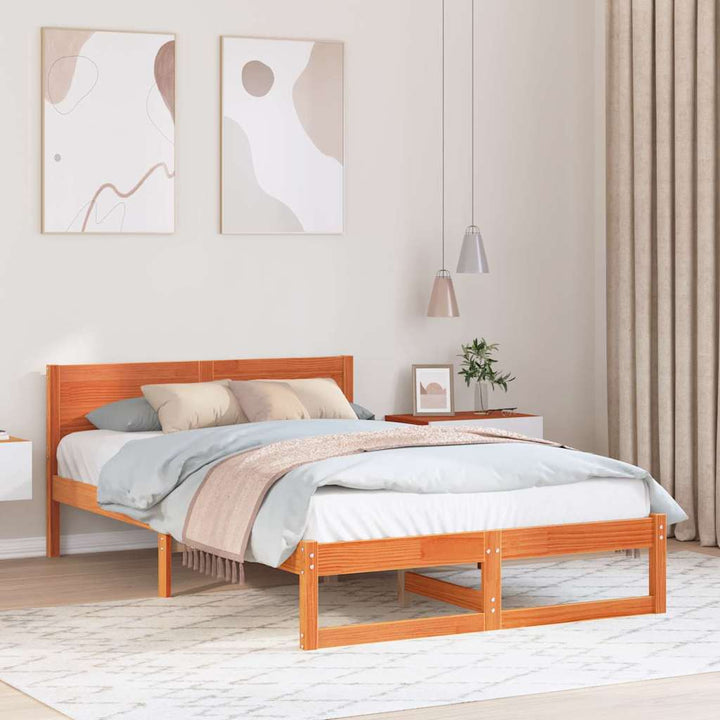 Sengestel med hovedgærde Voks brun 120 x 190 cm Massiv fyrretræ
