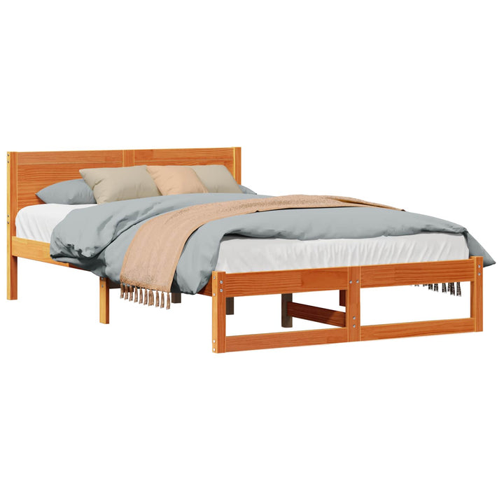 Sengestel med hovedgærde Voks brun 120 x 190 cm Massiv fyrretræ