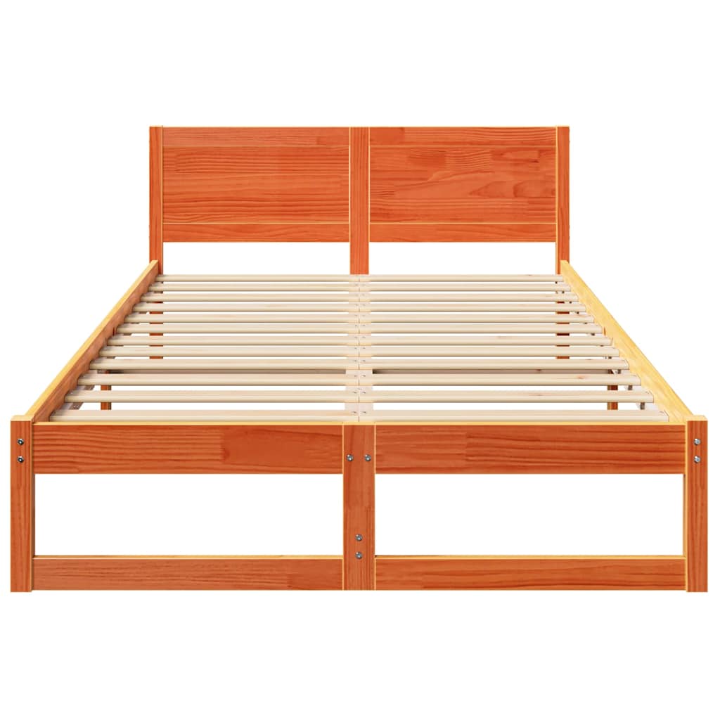 Sengestel med hovedgærde Voks brun 120 x 190 cm Massiv fyrretræ