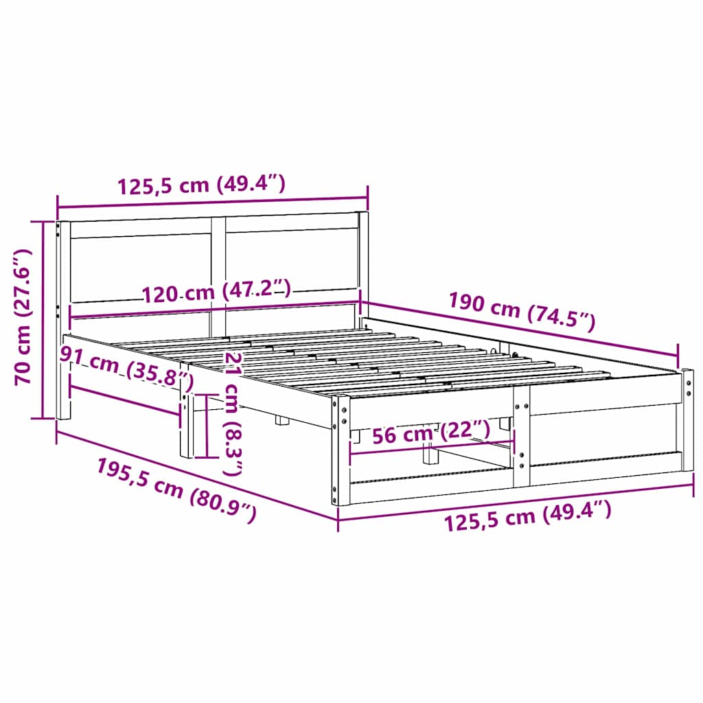 Sengestel med hovedgærde Voks brun 120 x 190 cm Massiv fyrretræ