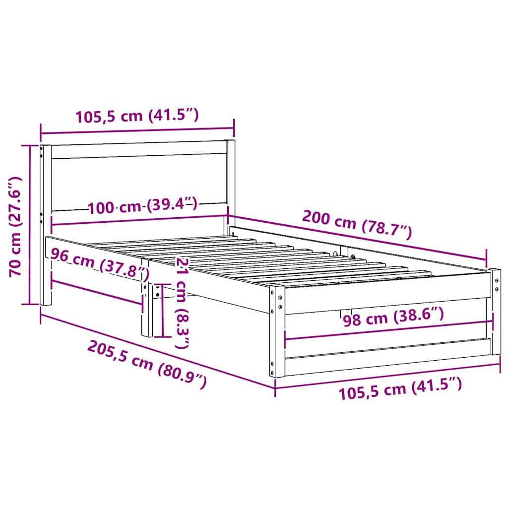 Sengestel Naturfarvet 100 x 200 cm Massiv fyrretræ