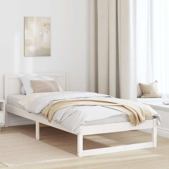 Sengestel med hovedgærde Hvid 100 x 200 cm Massiv fyrretræ
