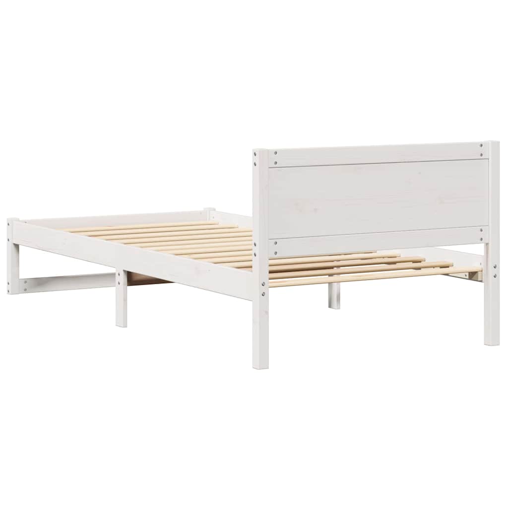 Sengestel med hovedgærde Hvid 100 x 200 cm Massiv fyrretræ