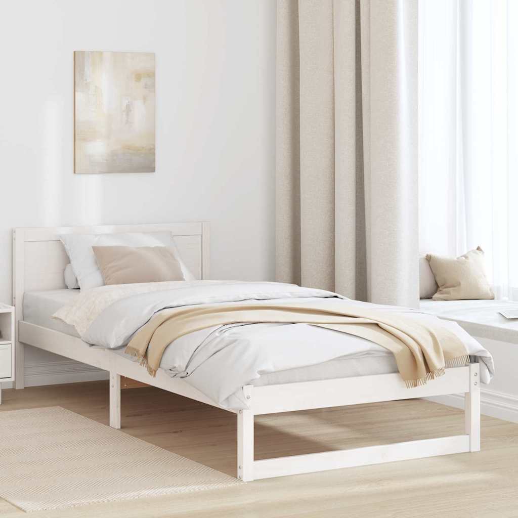 Sengestel med hovedgærde Hvid 90 x 200 cm Massiv fyrretræ