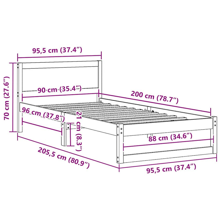 Sengestel med hovedgærde Voks brun 90 x 200 cm Massiv fyrretræ