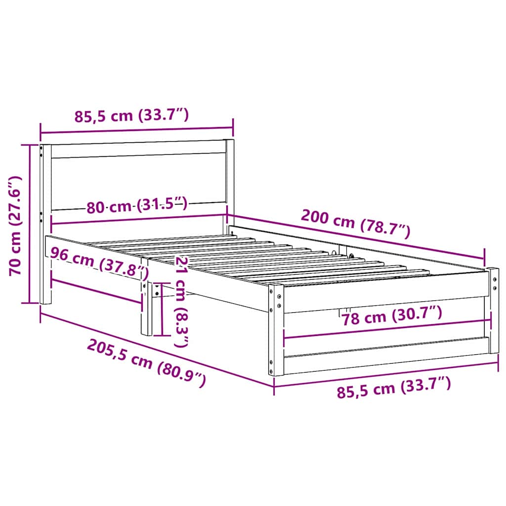 Sengestel Naturfarvet 80 x 200 cm Massiv fyrretræ
