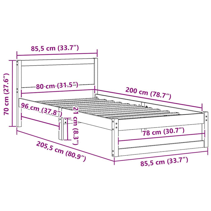 Sengestel Naturfarvet 80 x 200 cm Massiv fyrretræ