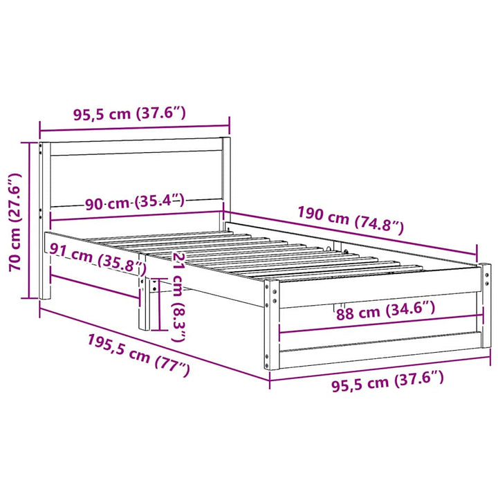Sengestel Naturfarvet 90 x 190 cm Massiv fyrretræ