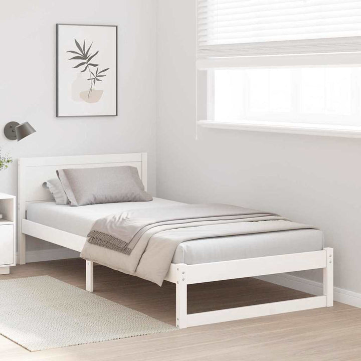 Sengestel med hovedgærde Hvid 75 x 190 cm Massiv fyrretræ