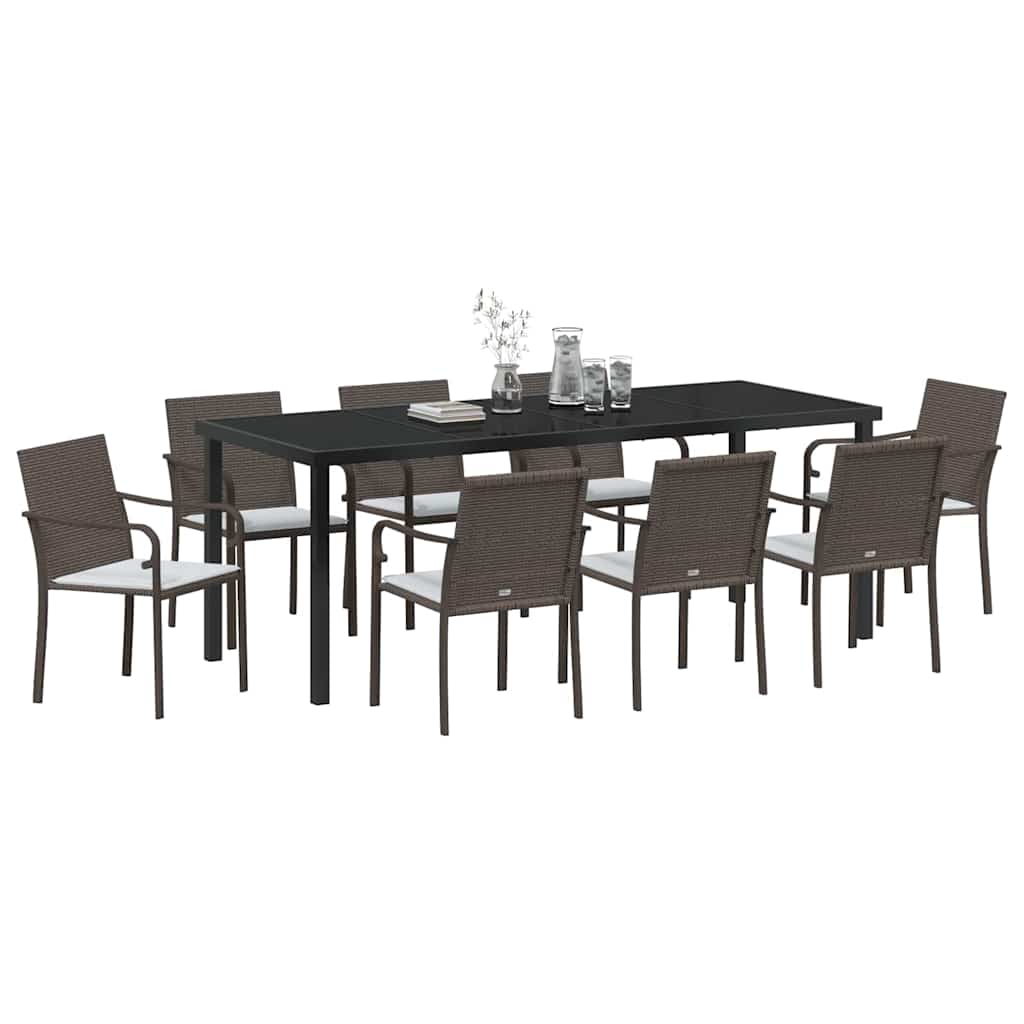 Have Spisebordssæt 9 pcs Brun og sort PE Rattan