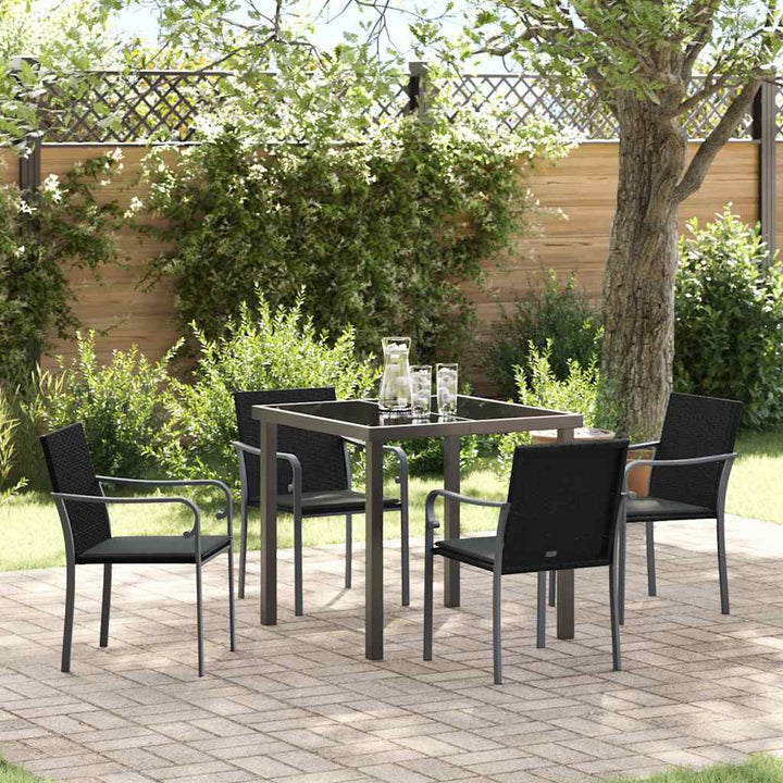 Have Spisebordssæt 5 pcs Sort og grå PE Rattan