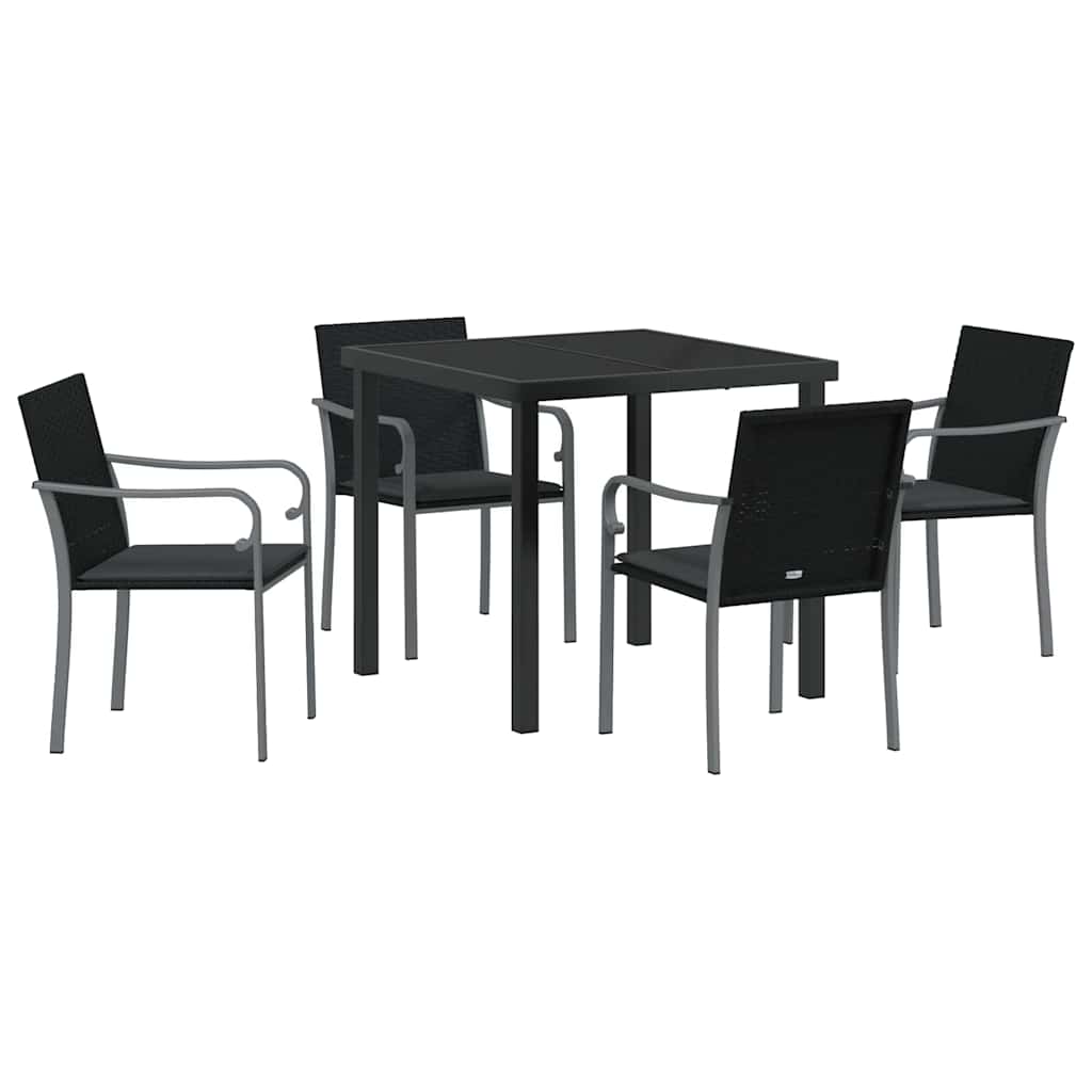 Have Spisebordssæt 5 pcs Sort og grå PE Rattan