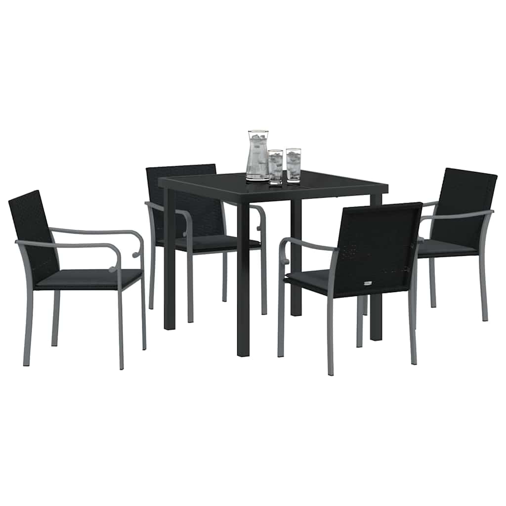 Have Spisebordssæt 5 pcs Sort og grå PE Rattan