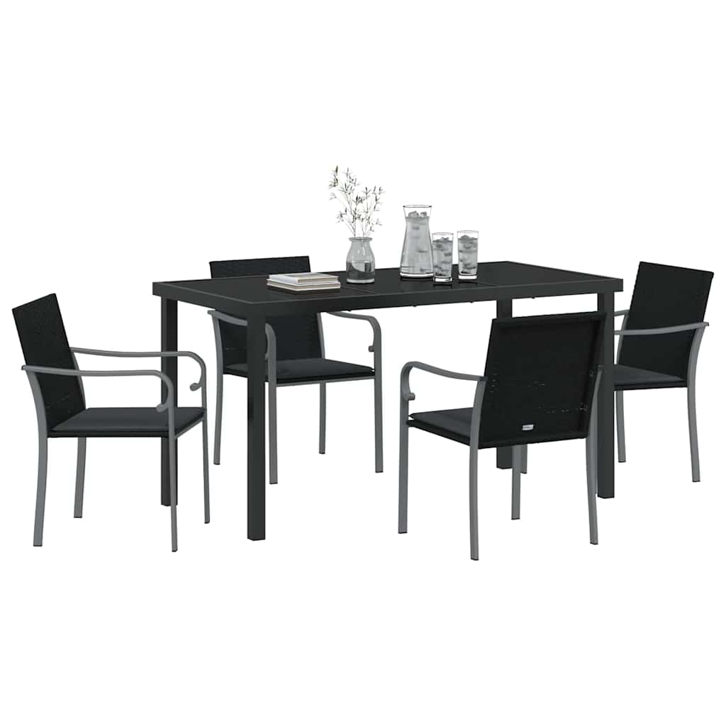 Have Spisebordssæt 5 pcs Sort og grå PE Rattan