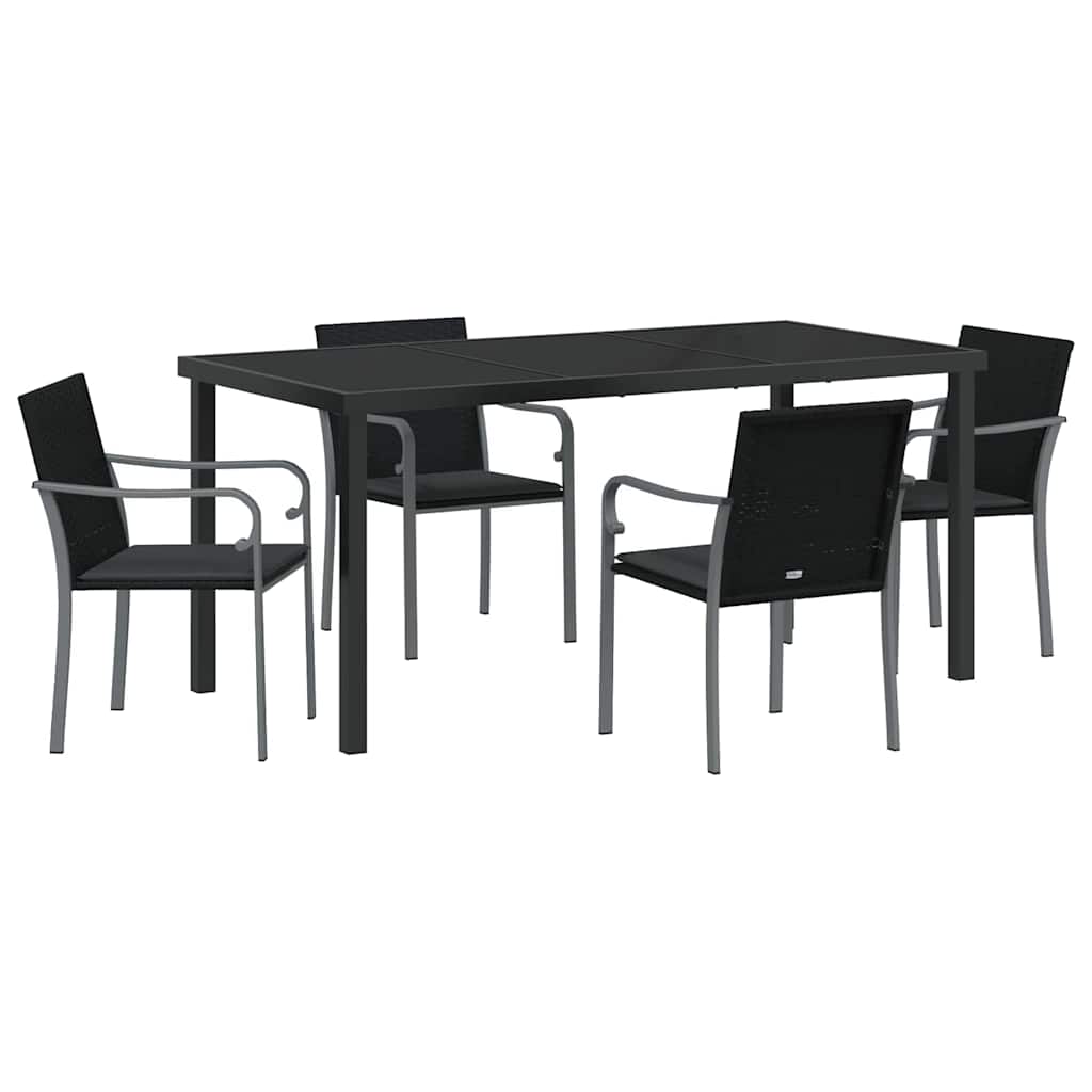 Have Spisebordssæt 5 pcs Sort og grå PE Rattan