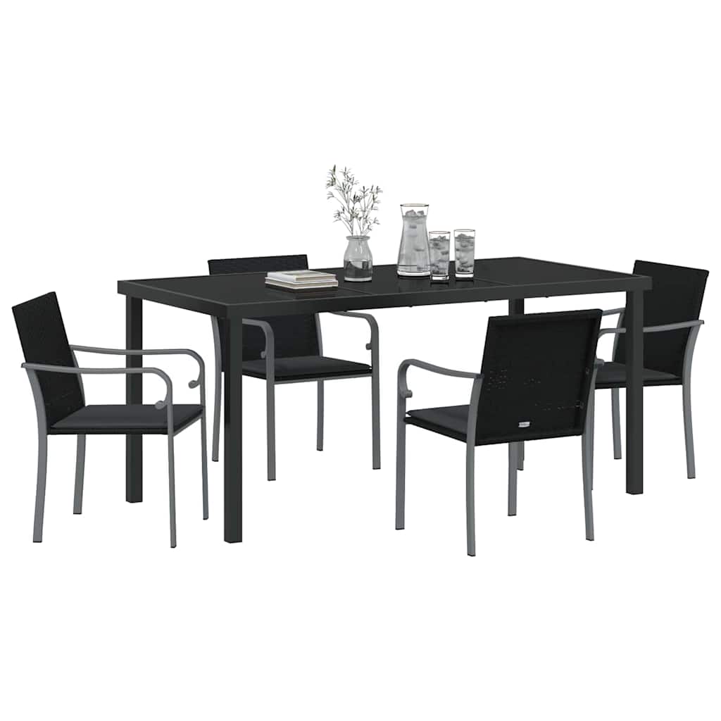 Have Spisebordssæt 5 pcs Sort og grå PE Rattan