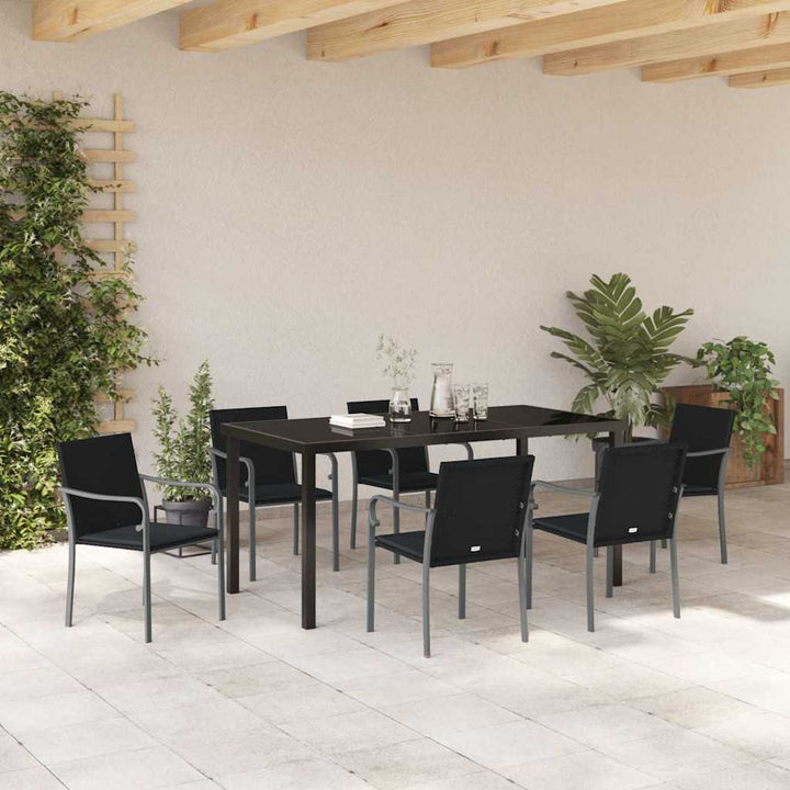 Have Spisebordssæt 7 pcs Sort og grå PE Rattan