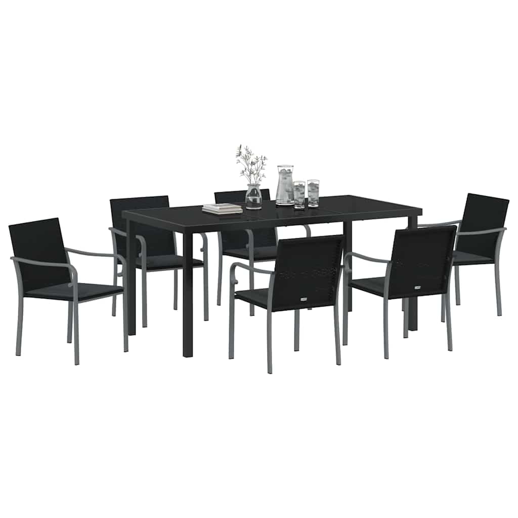 Have Spisebordssæt 7 pcs Sort og grå PE Rattan