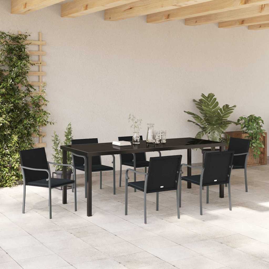 Have Spisebordssæt 7 pcs Sort og grå PE Rattan