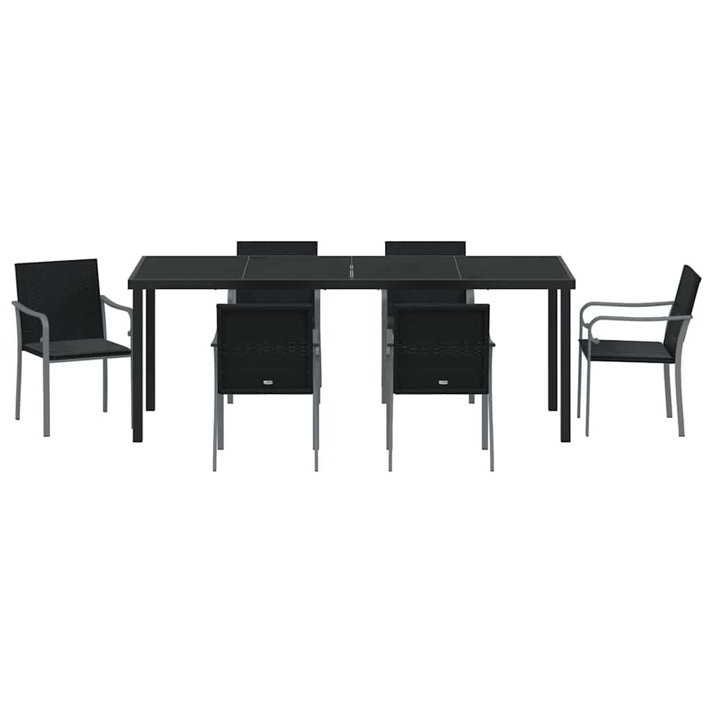 Have Spisebordssæt 7 pcs Sort og grå PE Rattan