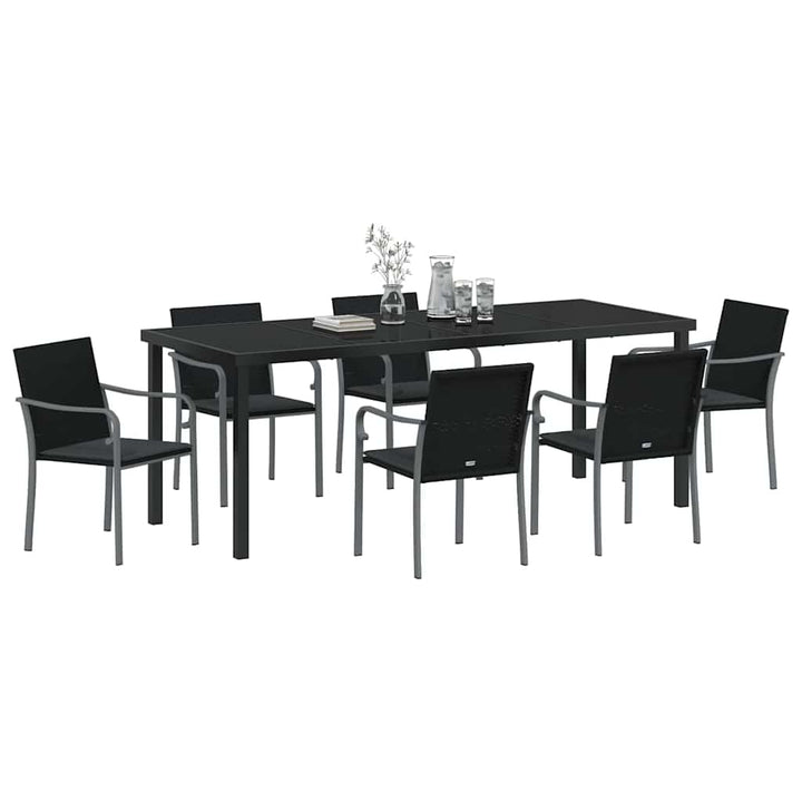 Have Spisebordssæt 7 pcs Sort og grå PE Rattan