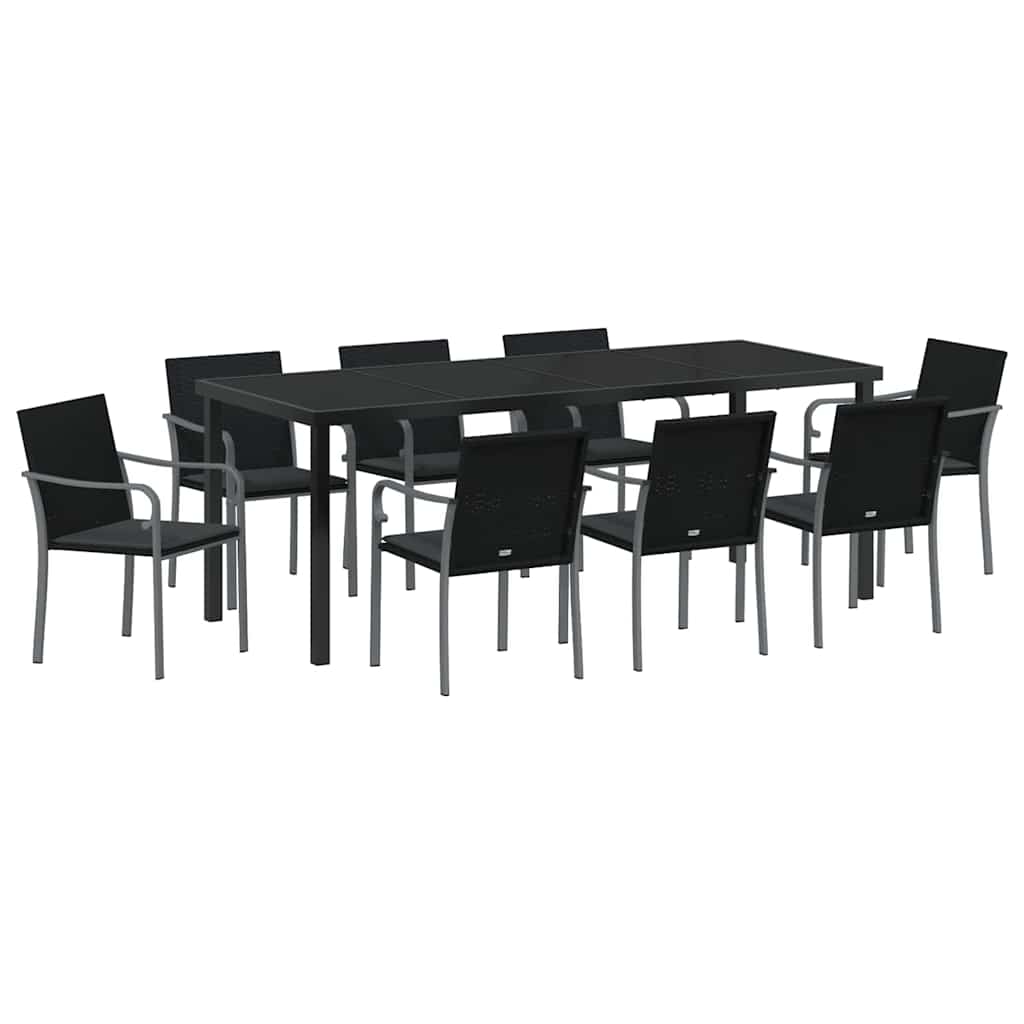 Have Spisebordssæt 9 pcs Sort og grå PE Rattan