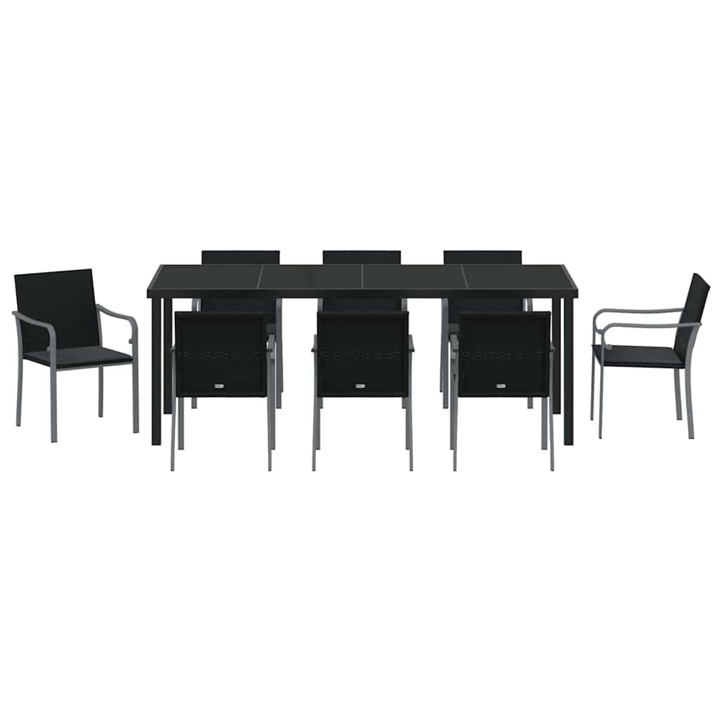 Have Spisebordssæt 9 pcs Sort og grå PE Rattan