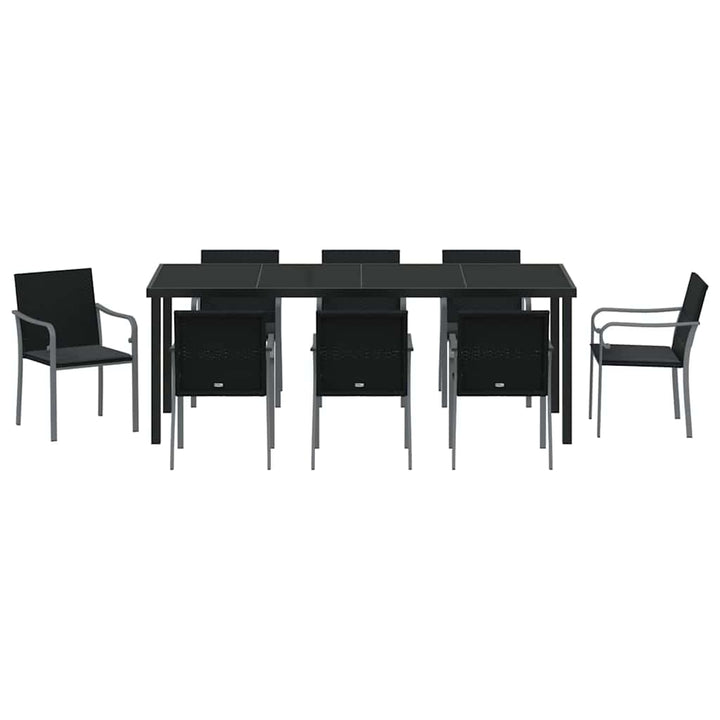 Have Spisebordssæt 9 pcs Sort og grå PE Rattan