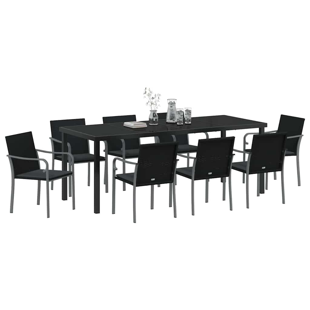 Have Spisebordssæt 9 pcs Sort og grå PE Rattan