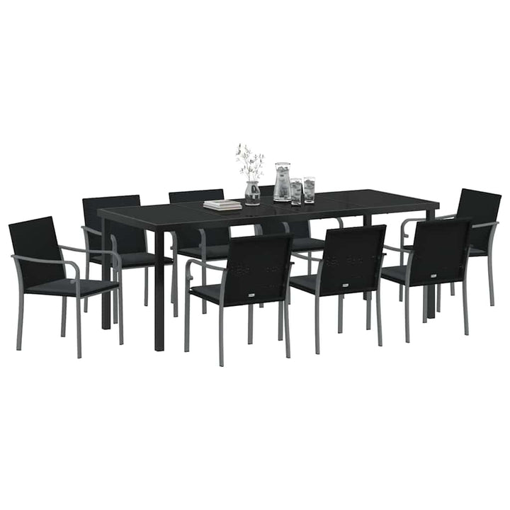 Have Spisebordssæt 9 pcs Sort og grå PE Rattan