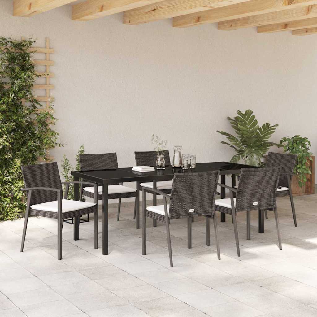 Have Spisebordssæt 7 pcs Brun og sort PE Rattan