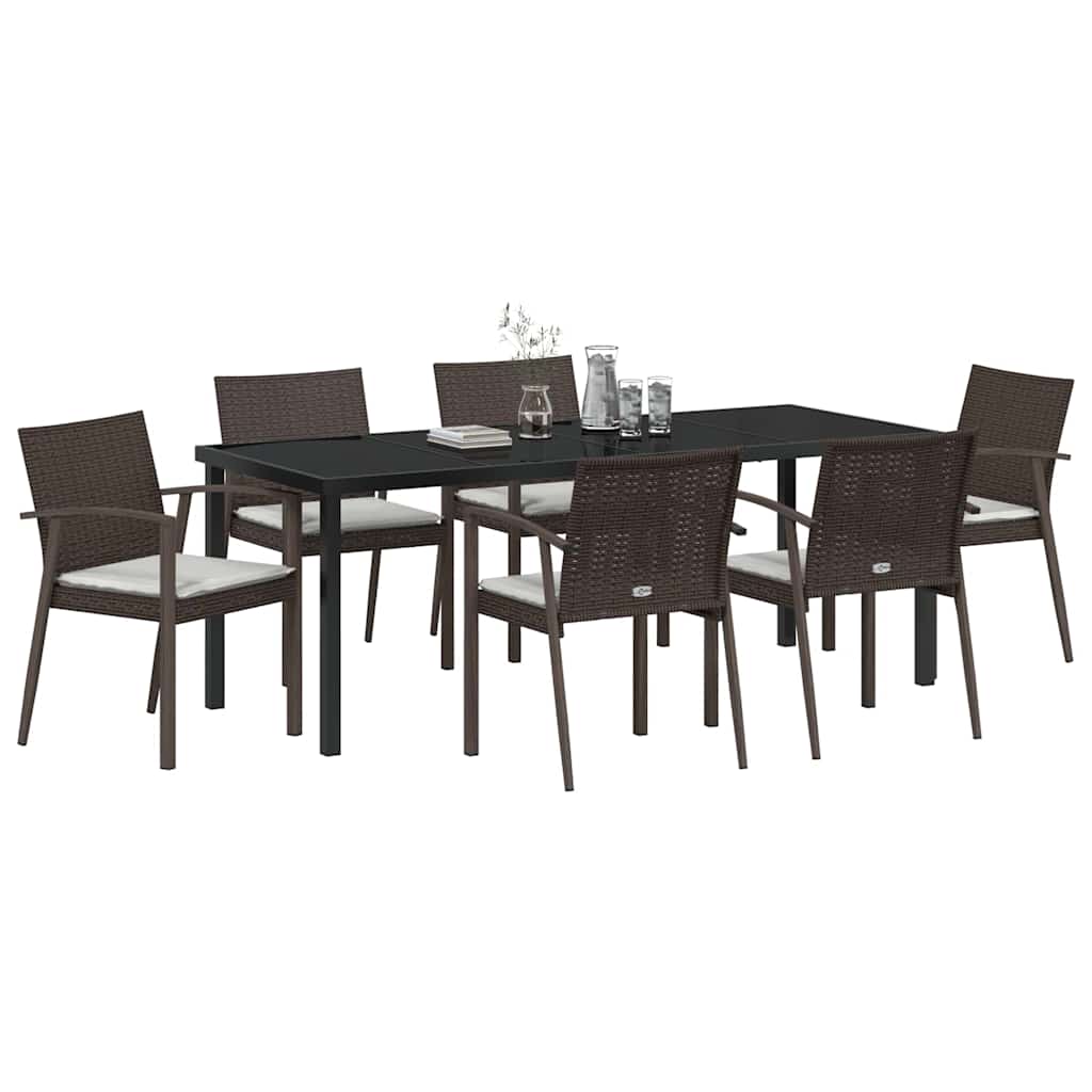 Have Spisebordssæt 7 pcs Brun og sort PE Rattan