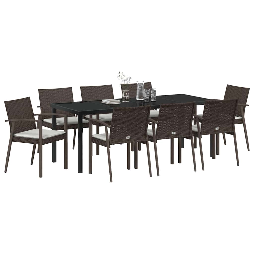 Have Spisebordssæt 9 pcs Brun og sort PE Rattan