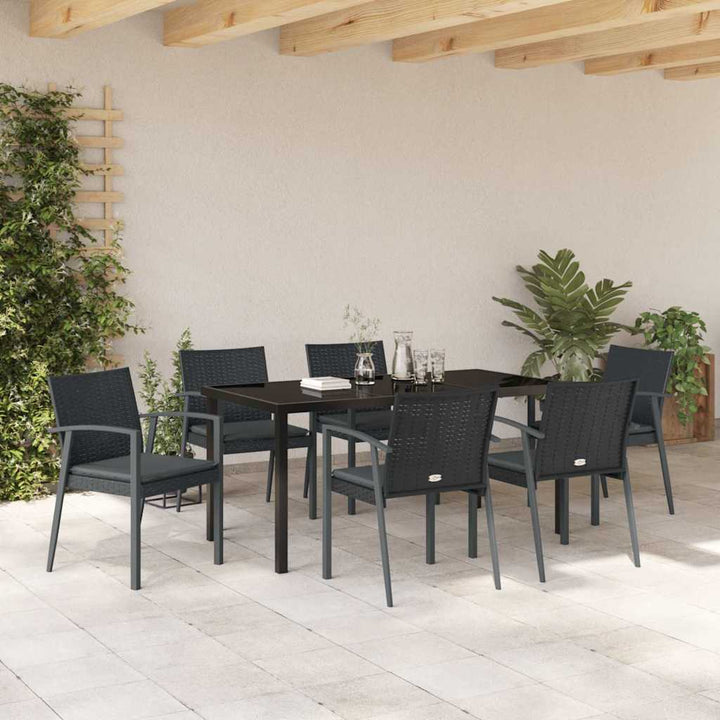 Have Spisebordssæt 7 pcs Sort og grå PE Rattan