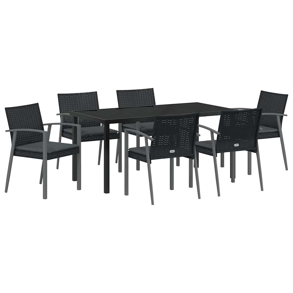 Have Spisebordssæt 7 pcs Sort og grå PE Rattan