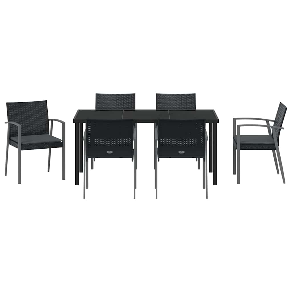 Have Spisebordssæt 7 pcs Sort og grå PE Rattan