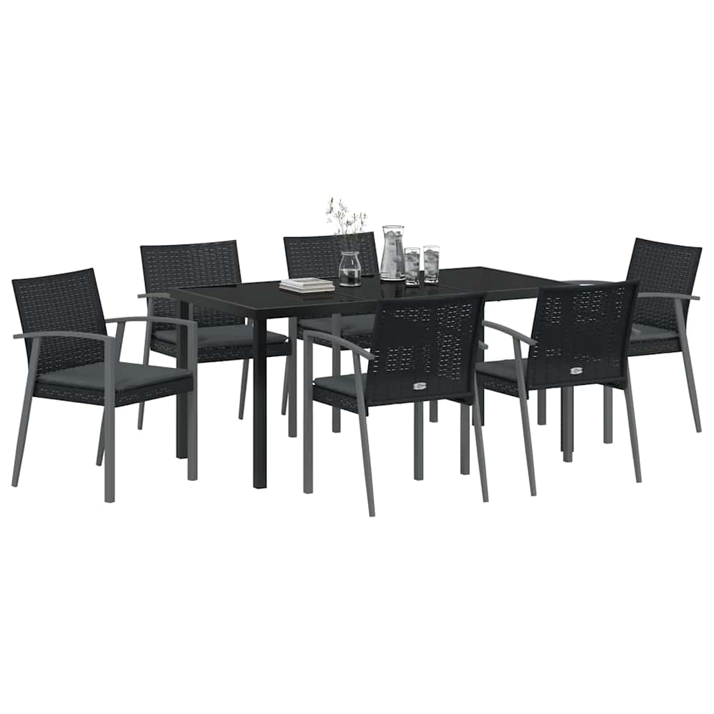 Have Spisebordssæt 7 pcs Sort og grå PE Rattan