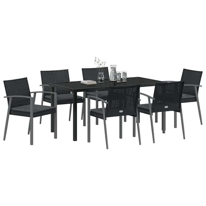 Have Spisebordssæt 7 pcs Sort og grå PE Rattan