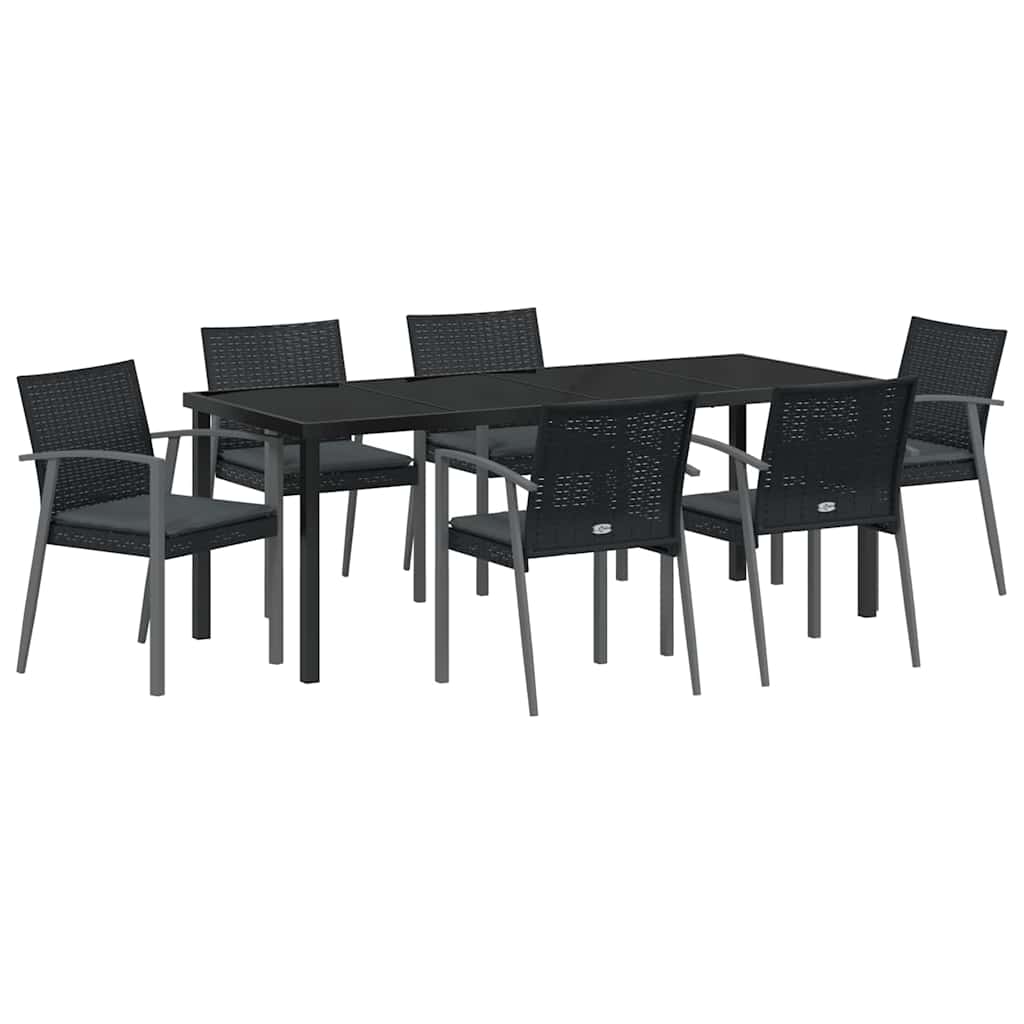 Have Spisebordssæt 7 pcs Sort og grå PE Rattan