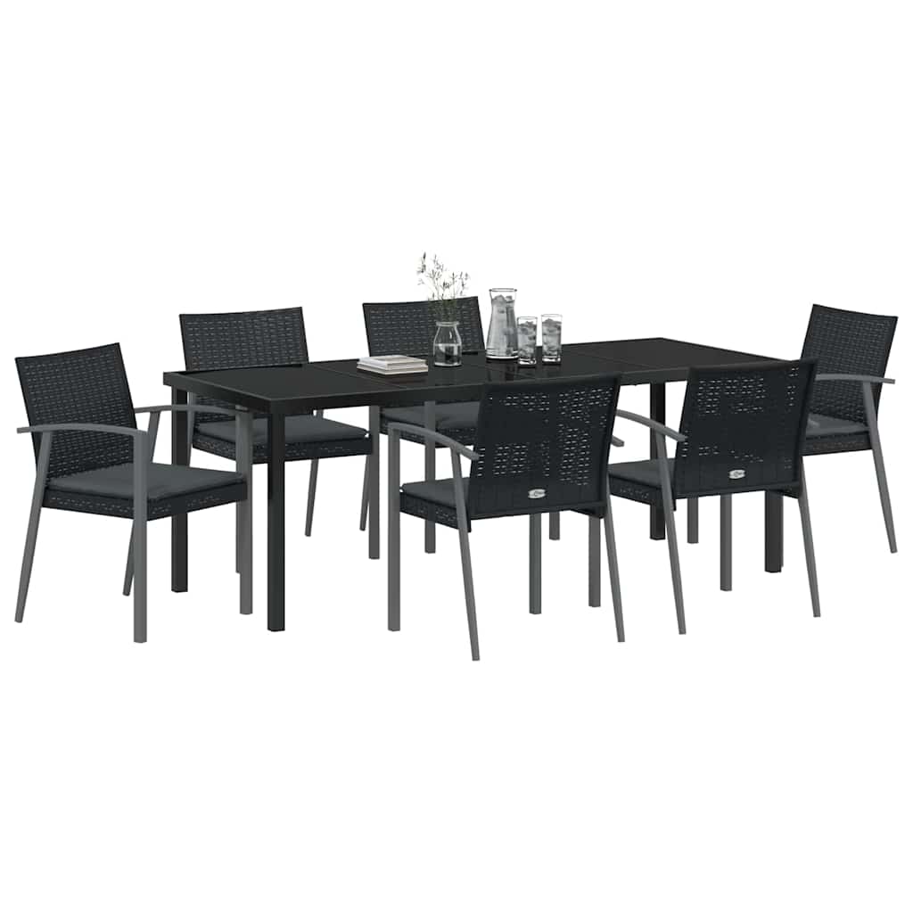 Have Spisebordssæt 7 pcs Sort og grå PE Rattan