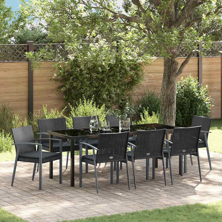 Have Spisebordssæt 9 pcs Sort og grå PE Rattan
