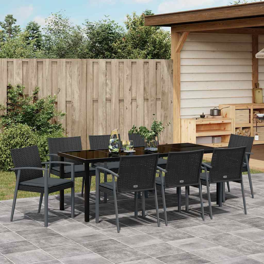 Have Spisebordssæt 9 pcs Sort og grå PE Rattan