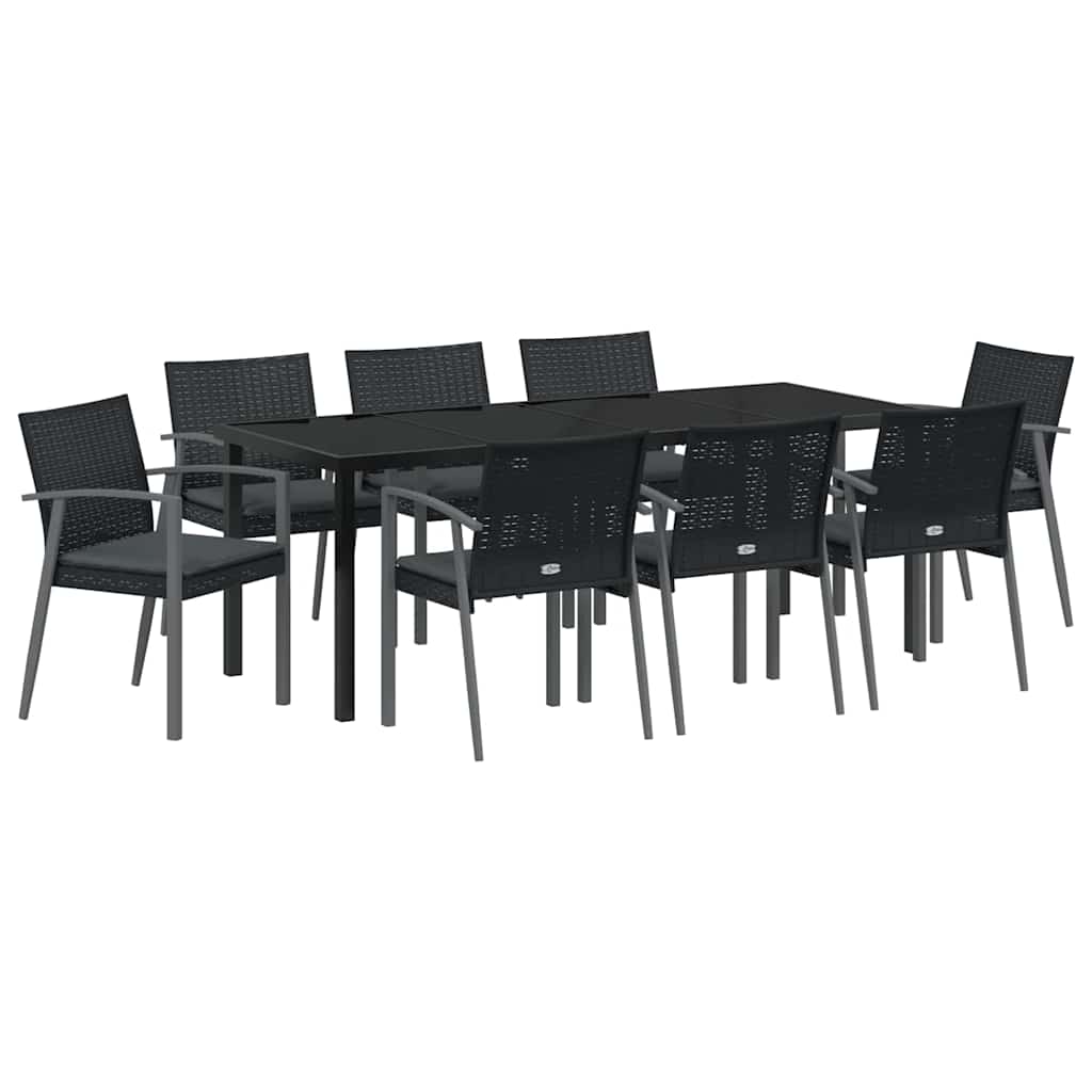 Have Spisebordssæt 9 pcs Sort og grå PE Rattan